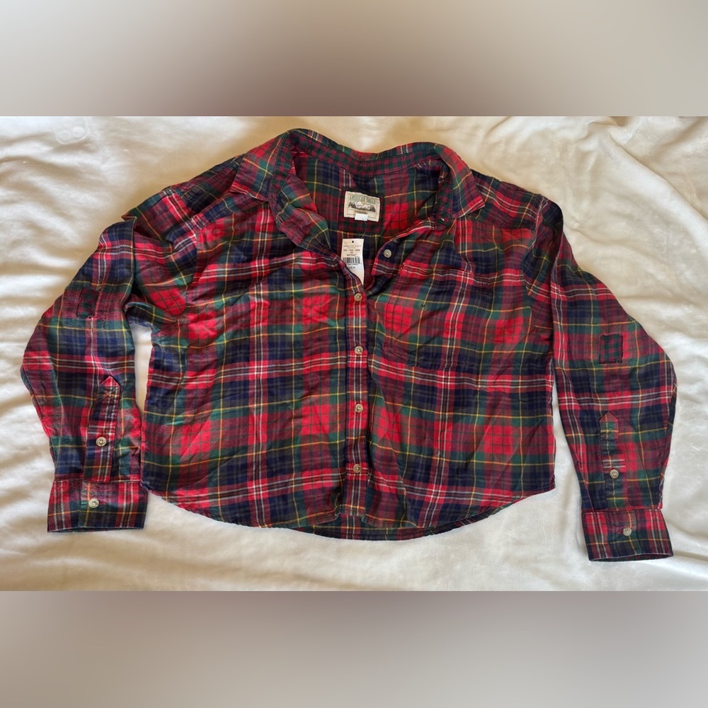American Eagle Cropped Flannel Button Down Shirt Sz M